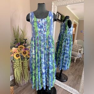 VTG Sita • Tropical Print Full Skirt Midi Dress